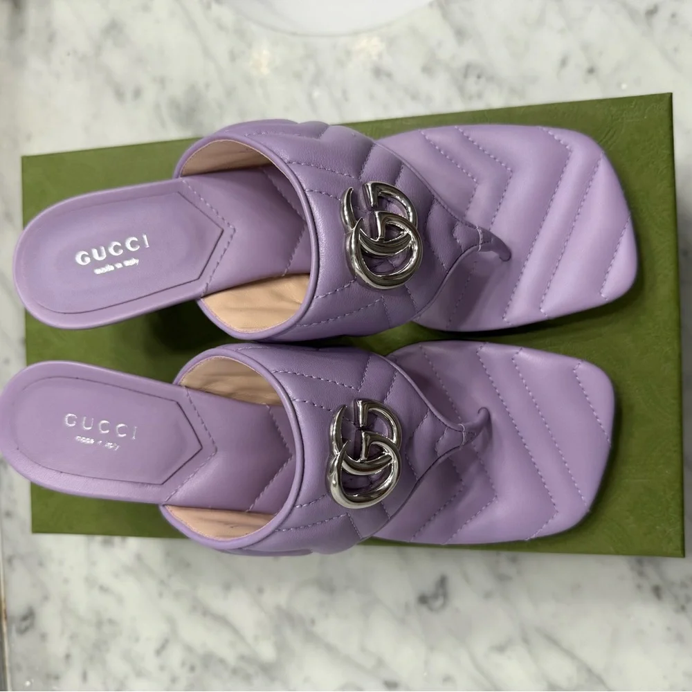 Gucci Lavender Quilted kitten heel Sandals. NWT 39.5. - Picture 1 of 5